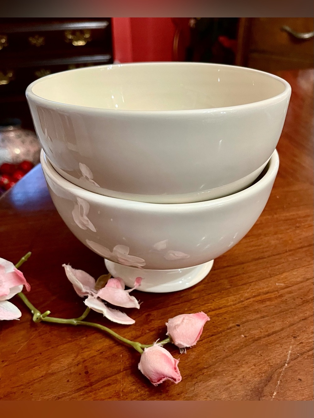 Williams Sonoma 6” Cream White Footed Bistro Bowls -Set of 2, Made in Portugal